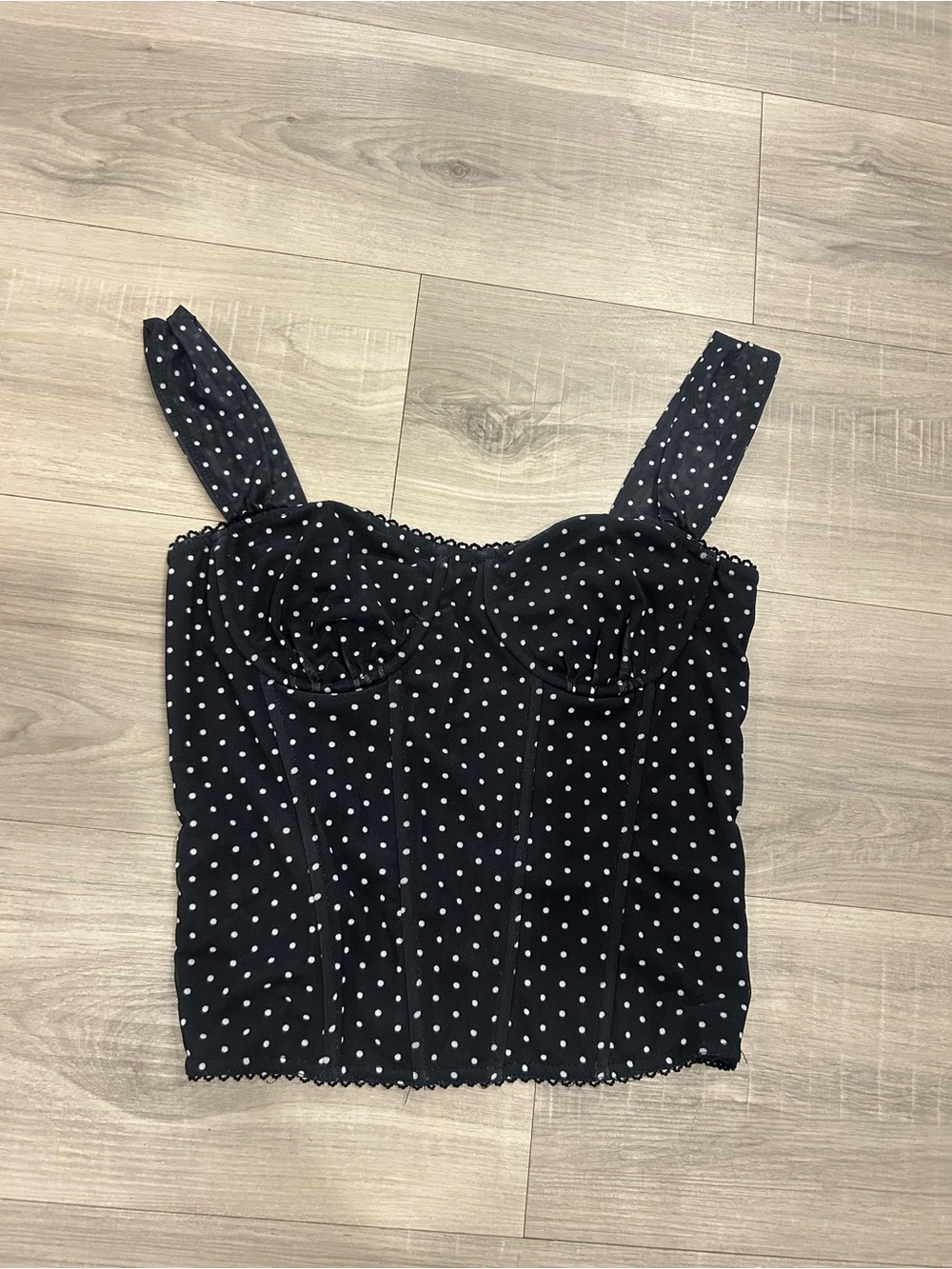 Black Polka Dot Bustier Crop Top - Women's